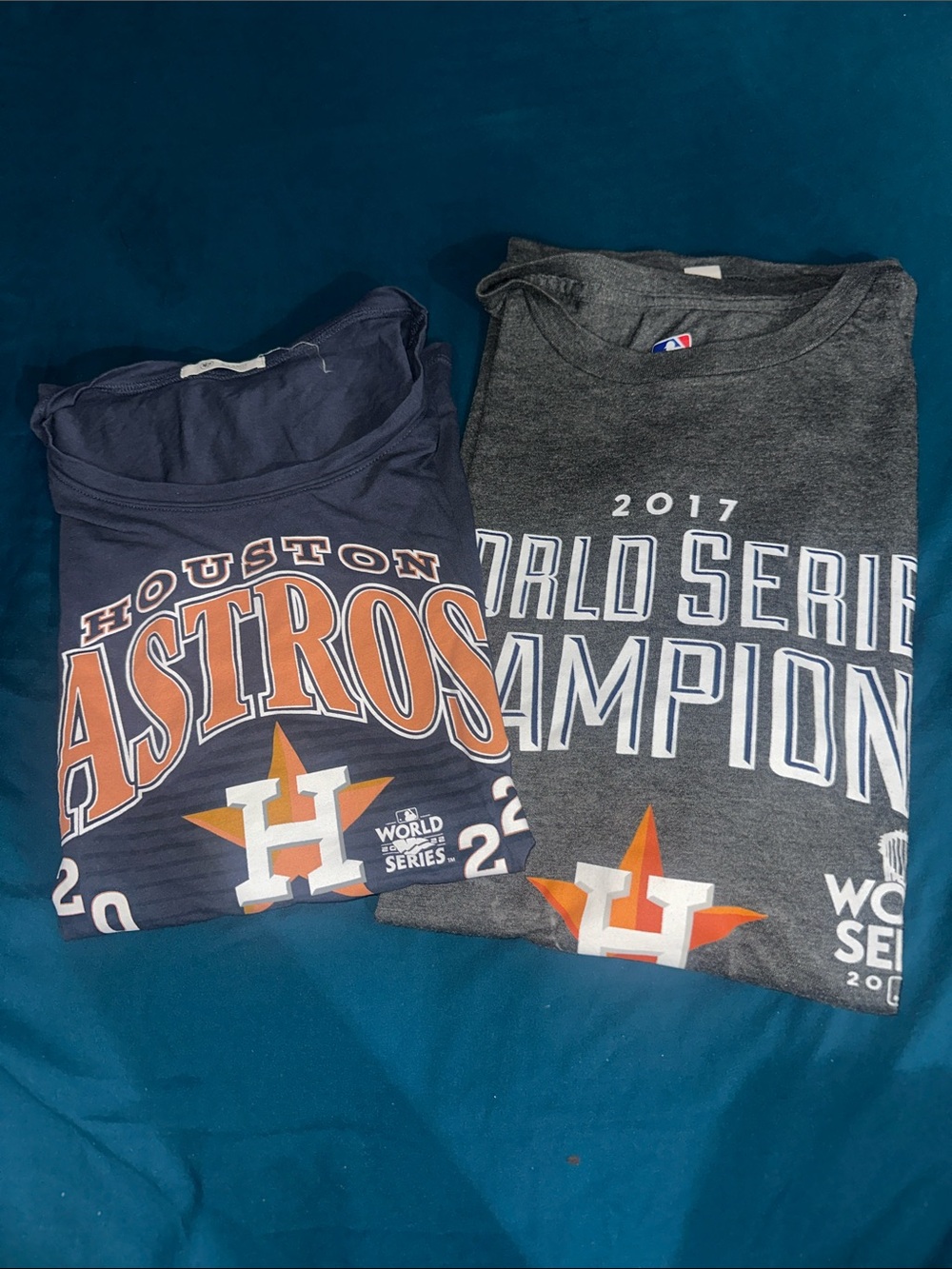 Houston Astros 2017 &2022 Navy and Gray World Series T-Shirts